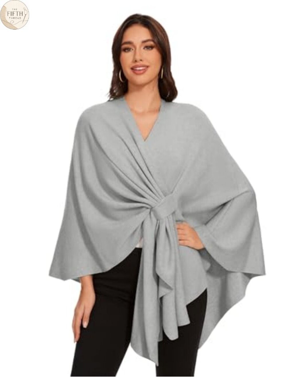 Womens Shawl Wrap Poncho Sweater Viscose Blend Soft Knit Loop Through